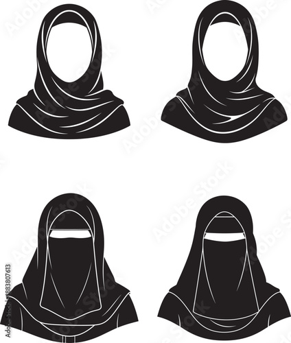 Silhouette of muslim woman in hijab and niqab vector