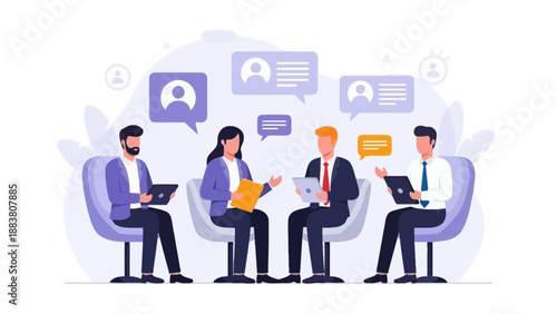 Team Collaboration Meeting, Business Discussion, People Talking in Office