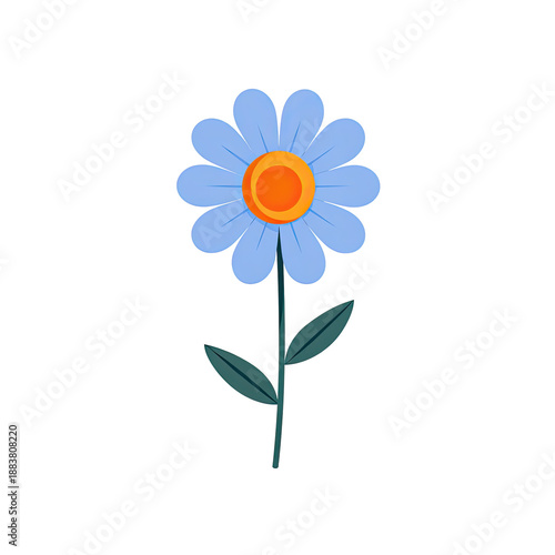 Simple illustration featuring a blue daisy with an orange center and green stem