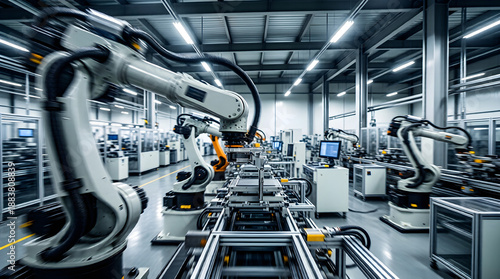 Robotic Arm Automation in Smart Factory with Motion Blur, Symbolizing AI-Driven Industry 4.0 Manufacturing and Future Enterprise Efficiency