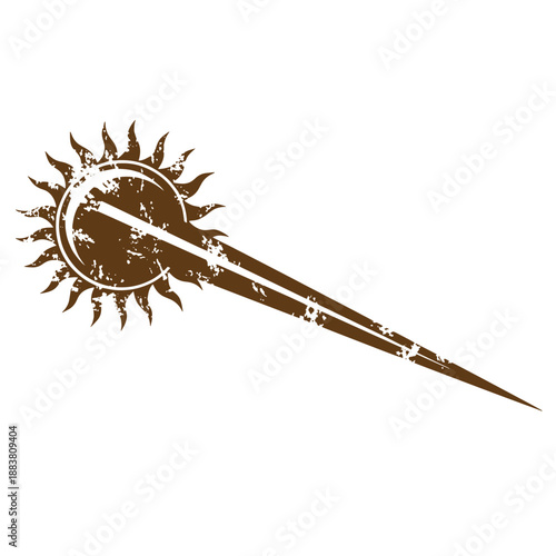 Drawing Vintage grunge  texture grungy sun with comet tail illustration  brown monochrome design element