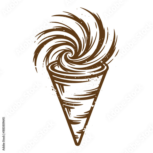 Drawing Vintage grunge  texture ice cream cone with swirly top  dessert illustration  sweet treat  food icon