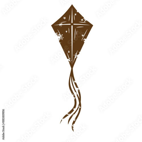 Drawing Vintage grunge  texture Brown kite with white details on white background