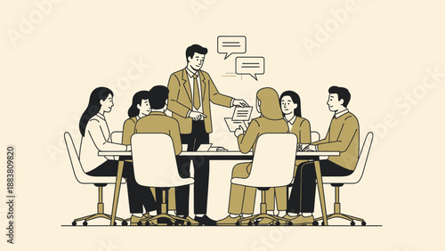 Business Meeting Illustration: Team Collaboration and Discussion