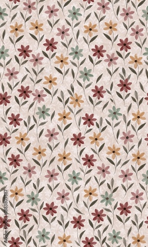 Colourful spring floral seamless pattern with texture background