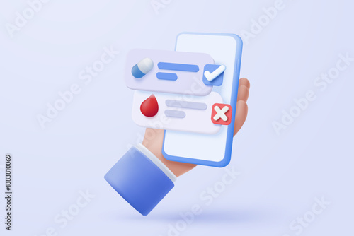 3d first aid medicine with check list for health pharmaceutical. Cartoon minimal of first aid and health care. Medical symbol of emergency help. 3d pharmacy drug icon vector render illustration