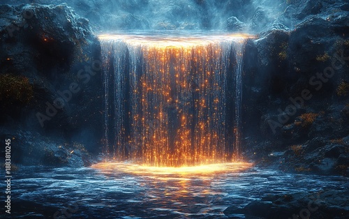 Geometric shapes formed from crystallized liquid light data waterfal
