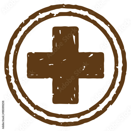 Drawing Vintage grunge  texture Brown medical cross symbol in a circle  healthcare and medical icon
