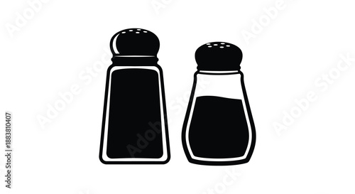a simple graphic illustration of two classic salt shakers presented in a clean stark silhouette