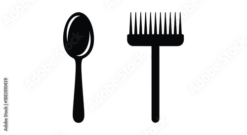 a simple graphic depicting a spoon and a comb presented in a clean and minimalist silhouette style
