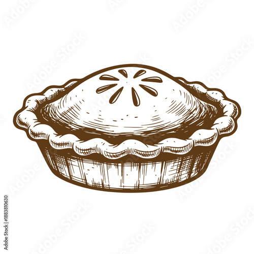 Drawing Vintage grunge  texture Brown pie with crimped crust and flower design on top  a delicious dessert