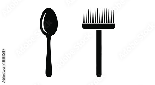 a simple graphic design featuring a spoon and a brush rendered in a clean striking silhouette