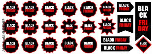 Large Collection of Black Friday Sale Badges and Stickers in Various Shapes