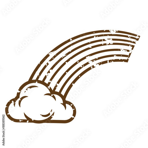Drawing Vintage grunge  texture Brown rainbow coming out of fluffy white cloud on white background