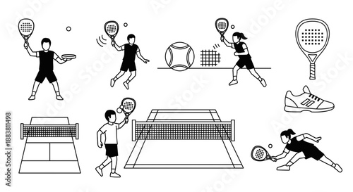 Tennis player action sequence illustration set.