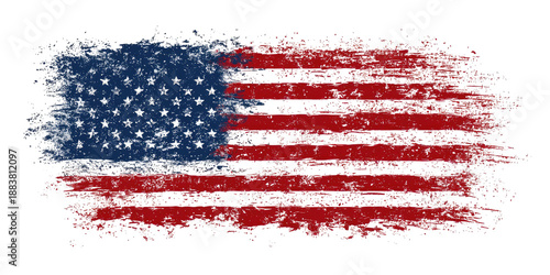 Brushstroke American Flag on a Black Background. Features red and white stripes with blue field of stars