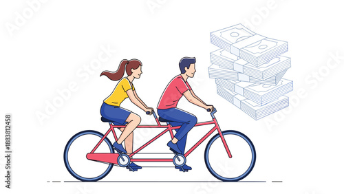 Committed couple working together on a tandem bicycle to achieve their shared financial goals and build future wealth.
