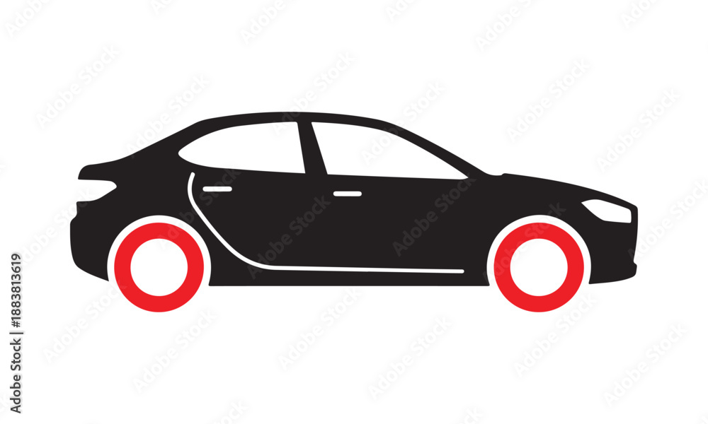 Fototapeta premium A silhouette of a car with distinctive red hubcaps, offering a sporty look.