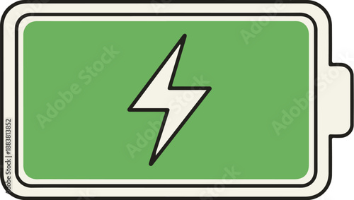 Battery Interface Element Illustration with Lightning Bolt Symbol on Green Background