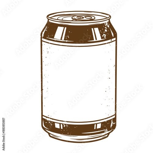 Drawing Vintage grunge  texture Brown and white illustration of a soda can with a blank label for branding or design purposes  isolated on white background