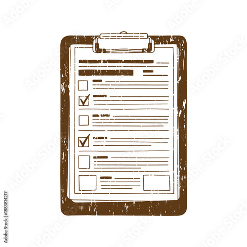 Drawing Vintage grunge  texture Brown clipboard with a checklist on a piece of paper  office supply for tasks and to do lists