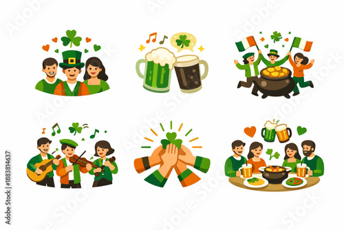 Saint Patrick Day community energy icon set