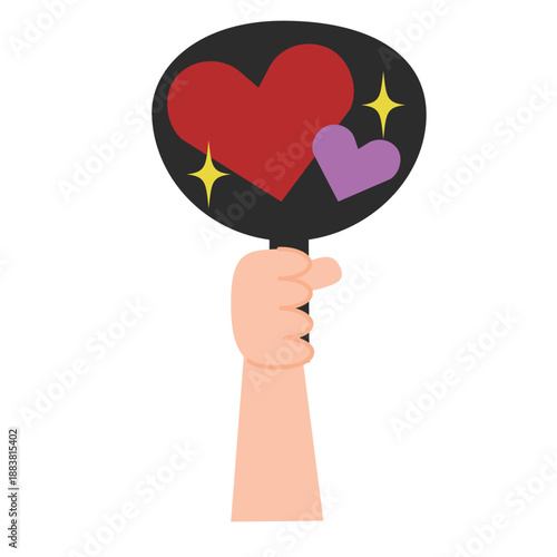 ハートのデコレーションが施された応援うちわ