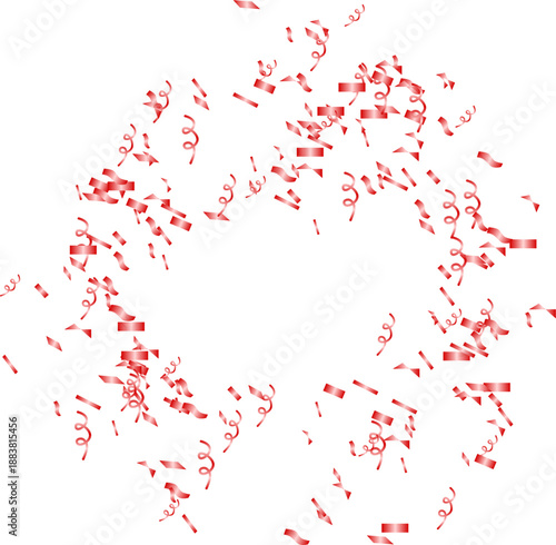 A festive scattering of red confetti and streamers covers the central area, leaving ample space for text or graphics.