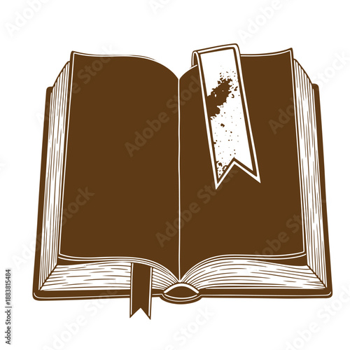 Drawing Vintage grunge  texture open book with blank pages and a bookmark  educational symbol