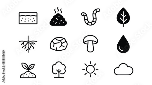 A collection of icons illustrating soil and nutrient cycling processes