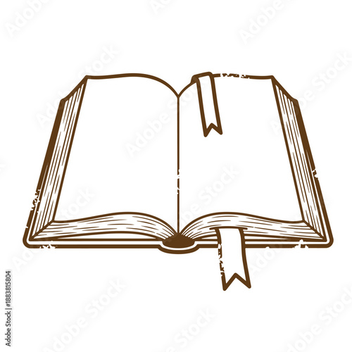 Drawing Vintage grunge  texture open book with bookmarks on both sides  educational symbol