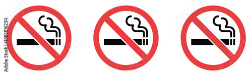 No smoking sign symbol, clean vector illustration with red crossed out cigarette, ideal for public safety warning signage.