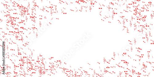 Festive red confetti and streamers form a delightful border with a central white space for text or images.