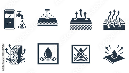 Fabric care instructions icons set for clothing and textile