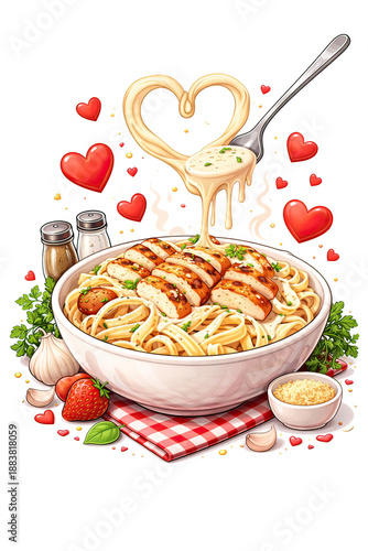 Chicken Alfredo - Valentine's Day Themed with Hearts
