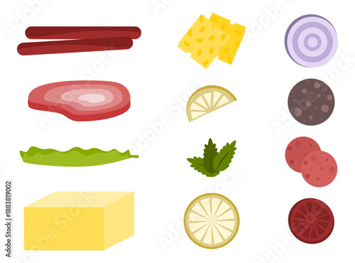 Vector isolate meal items of kitchen cuisine ingredients 