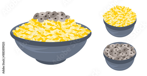 Vector isolate meal items of cheese pasta with beans