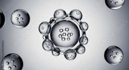 3D Glass Molecular Structure Representing Vitamin Serum Technology