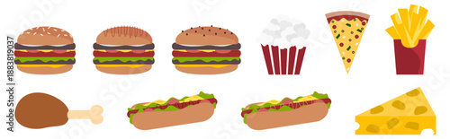 Vector isolate meal items of burgers and buns with western food 