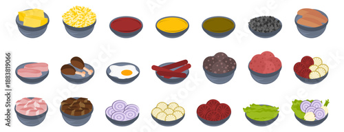 Vector isolate meal items of cuisine ingredients 