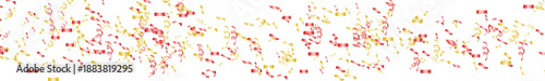 Festive sprinkle of red and gold confetti and streamers, ideal for adding celebratory accents.