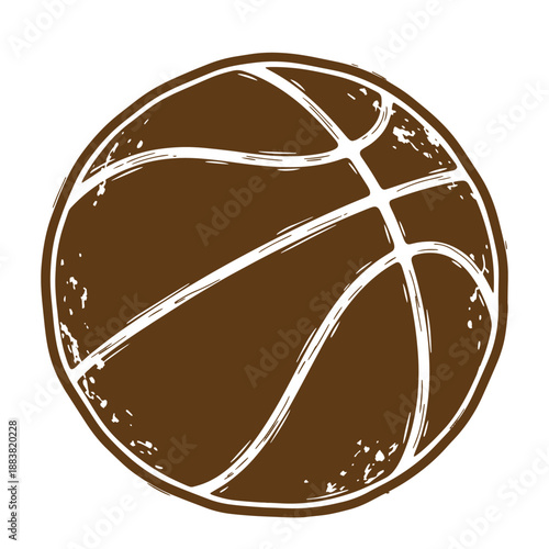 Drawing Vintage grunge  texture Brown basketball with white lines on plain background  sports equipment illustration
