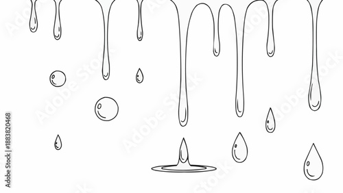 Hand drawn dripping liquid effect with drops and splashes.