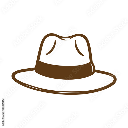 Drawing Vintage grunge  texture Brown cowboy hat with wide brim and indented crown  simple illustration