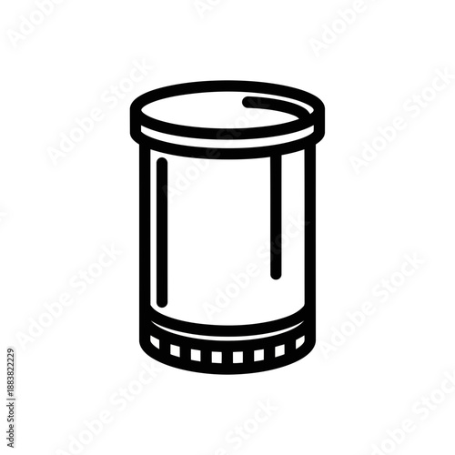 Icon of a cylindrical container with lid in simple black outline style