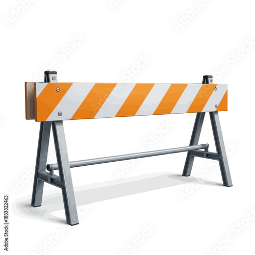 A construction barrier with orange and white stripes