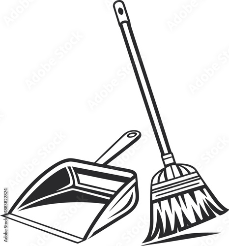 dustpan and broom icon silhouette vector