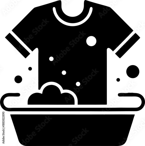 Shirt in washing basin with soap foam line icon, body hygiene concept. Vector graphics. Basin with foam powder, laundry sign on white background, outline style icon for mobile or web design.