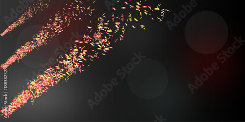 Scattered red and gold confetti and streamers in multiple layers, ideal for vibrant celebration designs
