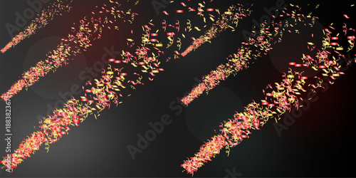 Multiple diagonal streams of red and gold confetti and streamers, for layered festive designs